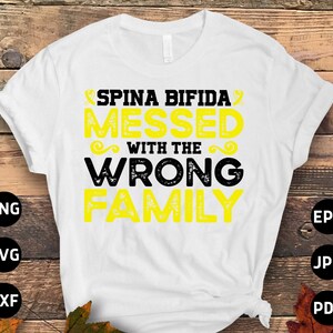 Spina Bifida Awareness Svg Png, Spina Bifida Messed With The Wrong Family Svg, Yellow Ribbon Svg Cricut Sublimation Design