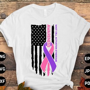 Mast Cell Activation Syndrome Awareness Svg Png, Flag Mast Cell Activation Syndrome Svg, Pink Purple Ribbon Svg Cricut Sublimation Designs