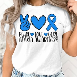 Ataxia Awareness Svg Png, Peace Love Cure Svg, Ataxia Blue Ribbon ...