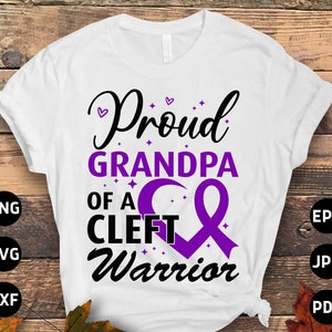 Conciencia craneofacial hendida Svg Png, orgulloso abuelo de un guerrero hendido Svg, cinta púrpura, soporte de paladar hendido Cricut Diseño de sublimación