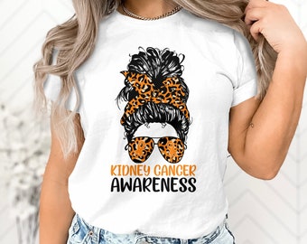 Kidney Cancer Awareness Svg Png, Messy Bun Kidney Cancer Awareness Svg, Orange Ribbon Svg Cricut Cut File Sublimation Design