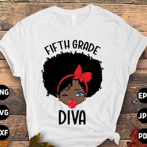 Fifth Grade Diva Afro Black Girl Svg Png, 5th Grade Back to School Svg, Fifth Grade Girl Svg 1st Day of School Svg Cricut Sublimation Design