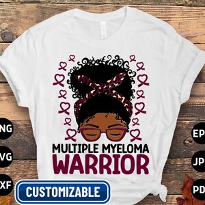 Multiple Myelom Krieger Afro Messy Bun SVG Png, Burgunder Band zwar, Multiple Myelom Krebs SVG