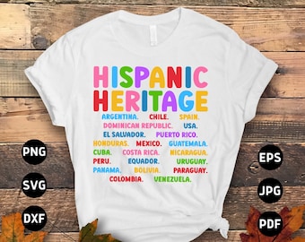 Hispanic Heritage Month Svg Png, Hispanic Gifts, Hispanic Culture Png, Hispanic Heritage Svg Png Latina Heritage Countries Flags Sublimation