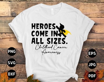 Childhood Cancer Kids Svg Png, Heroes Come In All Sizes Svg, Pediatric Cancer Awareness Svg, Gold Ribbon Svg Cricut Sublimation