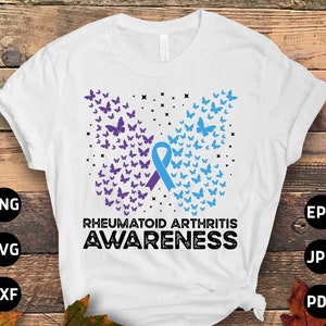 Reumatoïde artritis bewustzijn Svg Png, reumatoïde artritis bewustzijn Svg, blauw paars lint Svg Cricut Png sublimatie ontwerp