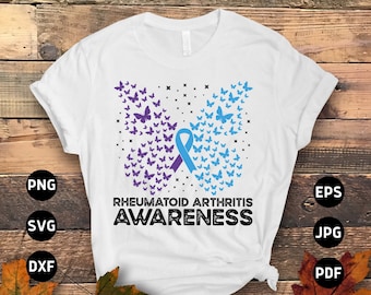 Rheumatoid Arthritis Awareness Svg Png, Rheumatoid Arthritis Awareness Svg, Blue Purple Ribbon Svg Cricut Png Sublimation Design