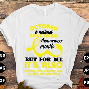 Spina Bifida Awareness Svg Png, October Is National Spina Bifida Awareness Month Svg, Yellow Ribbon Svg Cricut Sublimation Design