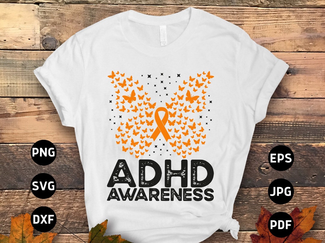ADHD Awareness Svg Png, ADHD Awareness Butterfly Svg, Orange Ribbon Svg ...