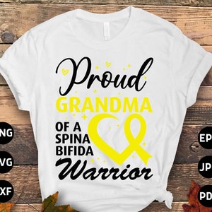 Spina Bifida Awareness Svg Png, Proud Grandma of a Spina Bifida Warrior Svg, Yellow Ribbon Svg Cricut Sublimation Design