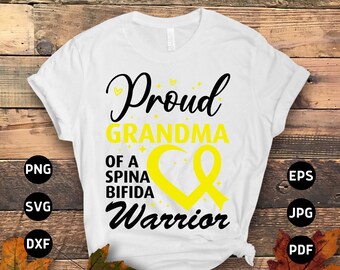 Spina Bifida Awareness Svg Png, Proud Grandma of a Spina Bifida Warrior Svg, Yellow Ribbon Svg Cricut Sublimation Design