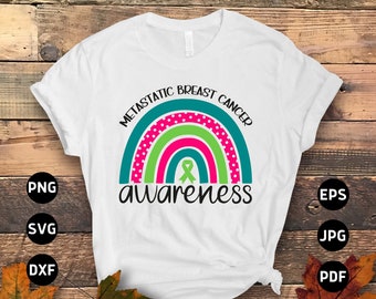 Świadomość przerzutowego raka piersi Rainbow Svg Png, wstążka nowotworowa Wsparcie Svg Cricut Cut File Sublimacja