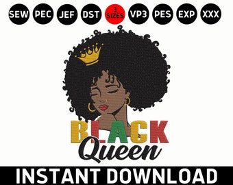 Black Queen borduurwerk, Juneteenth borduurwerk, Afro Afro-Amerikaanse vrouwen, Afro Black Girl, Afrikaans meisje Machine borduurwerk ontwerpbestand