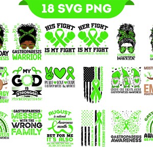 Gastroparesis Awareness Svg Png Bundle, Green Ribbon Svg, Gastroparesis Warrior Family Support Svg Cricut Cut File Png Sublimation Designs