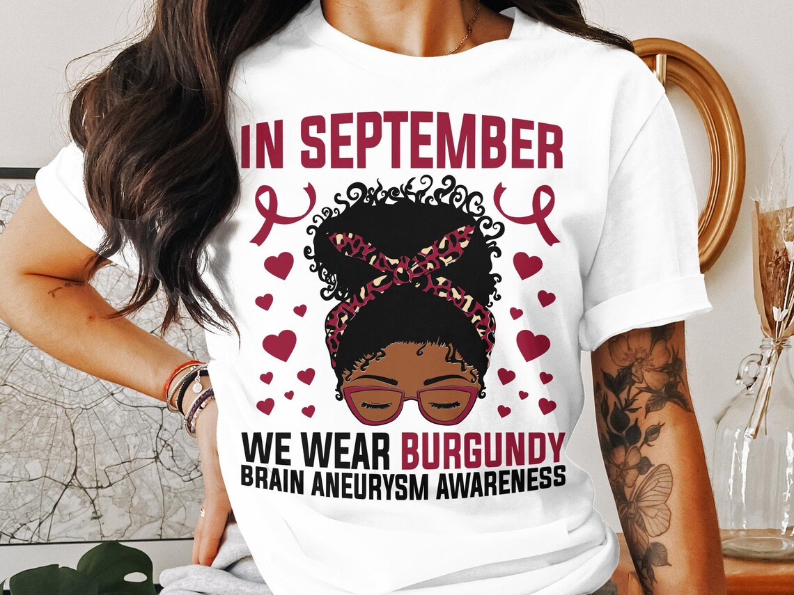 Brain Aneurysm Awareness Svg Png, in September We Wear Burgundy Afro ...
