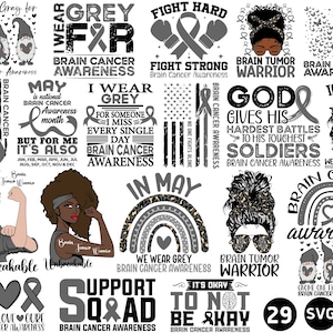 Brain Cancer Awareness Svg Png Bundle, Brain Tumor Awareness Svg Png, Brain Cancer Warrior Support Svg Cricut Sublimation Design
