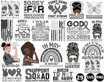 Brain Cancer Awareness Svg Png Bundle, Brain Tumor Awareness Svg Png, Brain Cancer Warrior Support Svg Cricut Sublimation Design