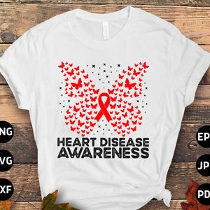 Heart Disease Awareness Svg Png, Heart Disease Awareness Butterfly Svg, Red Ribbon Svg Cricut Sublimation Design