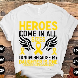 Childhood Cancer Awareness Svg Png, Heroes Come in All Size Svg, Pediatric Cancer Awareness Svg, Gold Ribbon Svg Cricut Sublimation