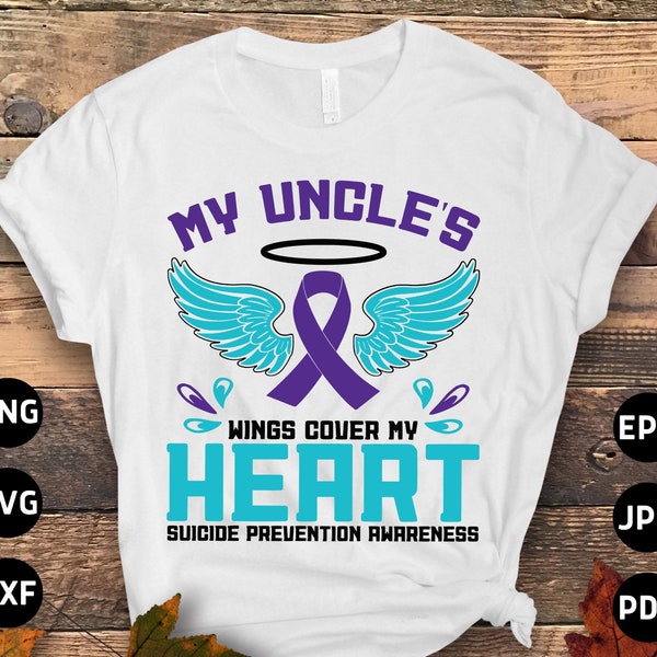 Selbstmordverhütung Awareness SVG Png, Mein Onkel's Wings Cover My Heart SVG, Suizidprävention Woche 2023 Cricut Cut Datei Sublimation