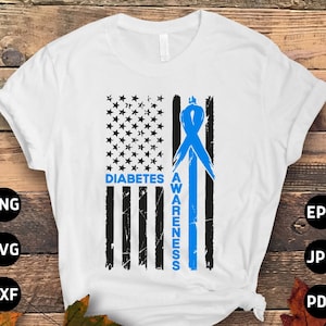 Diabetes Awareness Flag Svg Png, Blue Ribbon Svg, Type 1 Diabetes T1D Awareness Svg Cricut Sublimation Design
