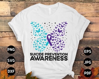 Suicide Prevention Butterfly Ribbon SVG PNG, Awareness Design (Digital Files)
