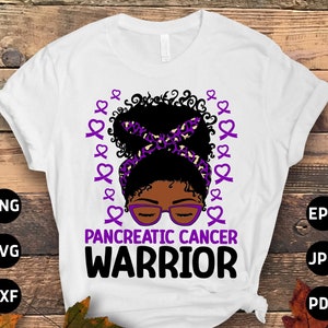 Afro Messy Bun Pancreatic Cancer Warrior Svg, Pancreatic Cancer Awareness Svg Png, Purple Ribbon Svg Cricut File Png Sublimation Designs