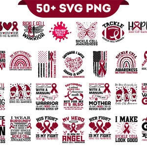 Sickle Cell Awareness Svg Png Bundle, Anemia Awareness Svg, Burgundy Ribbon Warrior Survivor Support Svg Cricut File Png Sublimation Designs