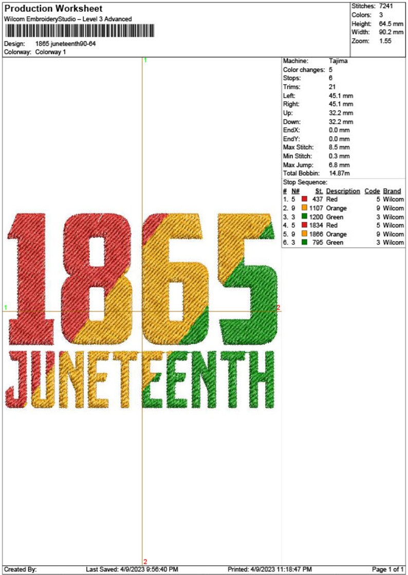 Vier Juneteenth borduurwerk, 1865 juni DST, Afro-Amerikaanse PES-bestand, 19 juni 1865 Machine borduurwerk ontwerpbestand afbeelding 2