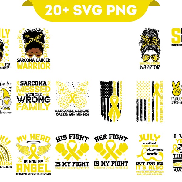 Sarcoma Cancer Awareness Svg Png Bundle, Yellow Ribbon Svg, Sarcoma Support Cricut Sublimation Design