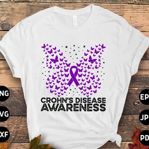 Crohn&#39;s Disease Awareness Svg Png, Crohn&#39;s Disease Awareness Butterfly Svg, Purple Ribbon Svg Cricut Sublimation Design