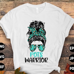 Dysautonomia POTS Awareness Svg Png, Messy Bun POTS Warrior Svg, Turquoise Ribbon Svg, Dysautonomia Awareness Svg Cricut Sublimation