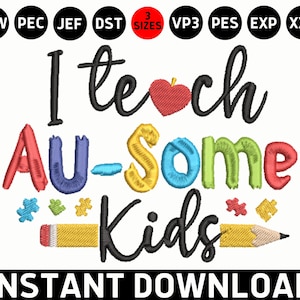 Ricamo per insegnanti di autismo, insegno Au-Some kids Applique DST, disegno di ricamo a macchina per la consapevolezza dell&#39;autismo, nastro di pezzi di puzzle