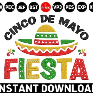 Fiesta Cinco De Mayo Taco Embroidery, Cinco De Mayo Fiesta Dst, Mexican Fiesta Pes File, Mexican Hat Sombrero Machine Embroidery Design File