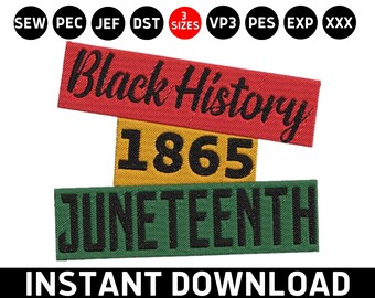 Juneteenth borduurwerk, zwarte geschiedenis 1865 Juneteenth DST, Afro-Amerikaanse PES-bestand, vrijheidsdag 19 juni machine borduurwerk ontwerpbestand