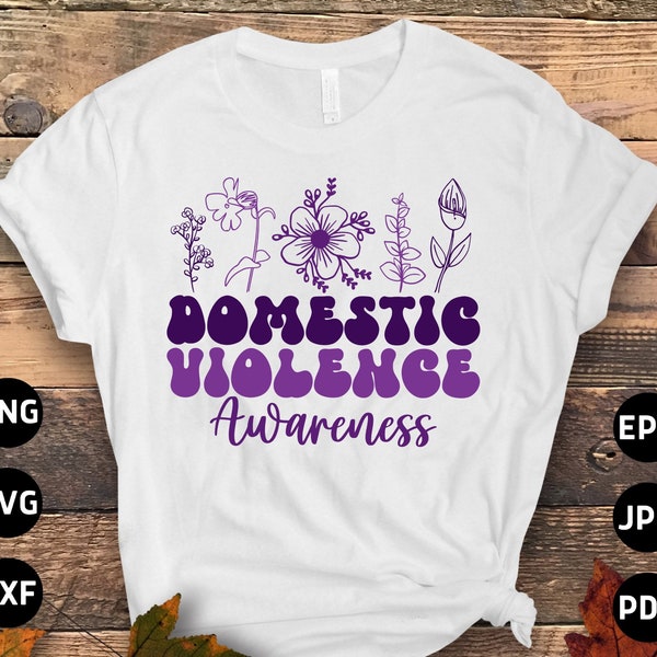 Domestic Violence Awareness Svg Png, Groovy Domestic Violence Flower Svg, Domestic Abuse Aware Svg Cricut Cutting File Sublimation Designs