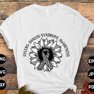 Ehlers Danlos Syndrome Awareness Svg Png, Ehlers-Danlos Sunflower Svg, EDS Zebra Ribbon Svg Cricut Cut File Sublimation