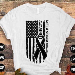 Melanoma Awareness Svg Png, Melanoma Flag Svg, Black Ribbon Svg, Skin Cancer Support Cricut File Sublimation Design