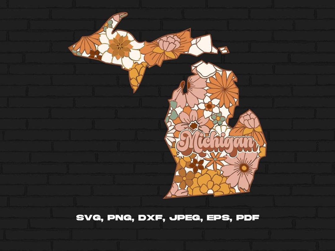 Michigan State Svg Png, Michigan Map Svg, Retro Michigan Flower Svg
