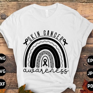 Skin Cancer Awareness Svg Png, Skin Cancer Rainbow Svg, Black Ribbon Svg, Melanoma Cancer Support Cricut File Sublimation Design