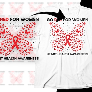 Go Red For Women Heart Health Awareness Svg, Heart Disease Awareness Svg Png, Butterfly Red Ribbon Svg Cricut Sublimation Design