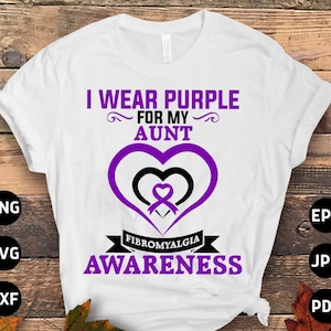 Fibromyalgia Awareness Svg Png, I Wear Purple for My Aunt Svg, Purple Ribbon Fibro Support Svg Cricut File Sublimation Design