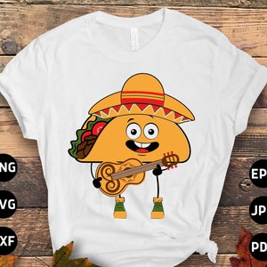 Funny Cinco De Mayo Taco Svg Png, Taco Playing Guitar Svg, Mexican Fiesta Svg, Mexican Hat Sombrero Svg Cricut File Sublimation Design