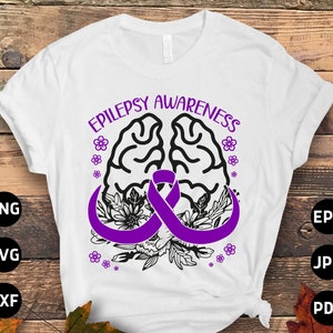 Epilepsy Awareness Brain Svg Png, Epilepsy Awareness Ribbon Svg, Purple Ribbon Svg Cricut Cut File Sublimation