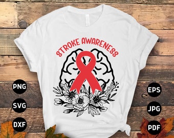 Stroke Awareness Svg Png, Stroke Awareness Brain Svg, Red Ribbon Svg Cricut Sublimation Design