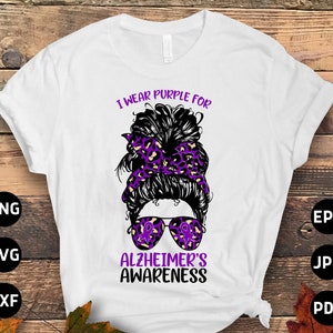 Png in formato Svg di consapevolezza dell&#39;Alzheimer, indosso il viola per il panino disordinato dell&#39;Alzheimer in formato Svg, nastro viola Alzheimer Support Cricut Sublimation Design
