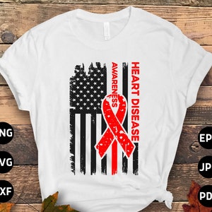 Heart Disease Awareness Svg Png, Heart Disease Awareness Flag Svg, Red Ribbon Svg Cricut Sublimation Design