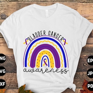 Bladder Cancer Awareness Svg Png, Bladder Cancer Rainbow Svg, Bladder Cancer Ribbon Support Svg Cricut File Sublimation Design