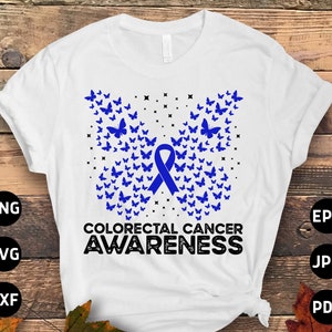 Conscientização sobre o câncer colorretal Svg Png, Borboleta do câncer colorretal Svg, Fita azul Svg Cricut Cut File Sublimation Designs