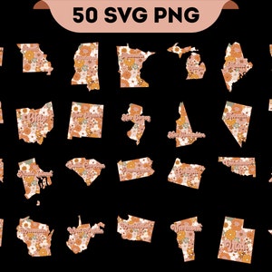 USA States Svg Png Bundle, Retro 50 States of America Svg, United States US Map Cricut Cut File Silhouette Png Sublimation Designs